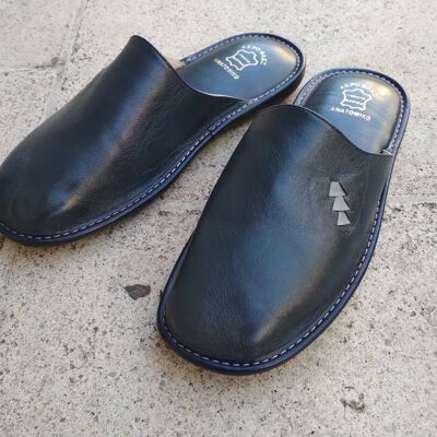 Pantuflas de piel para hombre || Zapatillas griegas tradicionales || Hombres - Azul