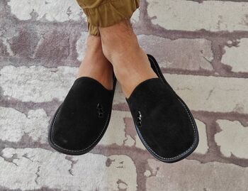 Pantoufles en cuir pour hommes || Chaussons grecs traditionnels || Homme - Noir 3
