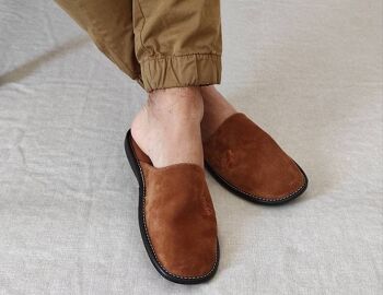 Pantoufles en cuir pour hommes || Chaussons grecs traditionnels || Homme - Noir 4