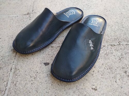 Men's Leather Slippers || Traditional Greek slippers || Men - Black Suede