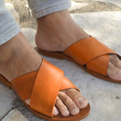 Natural sandals,Mens sandals, Men flat, Leather sandals - Natural Tan - Eliros Sandal