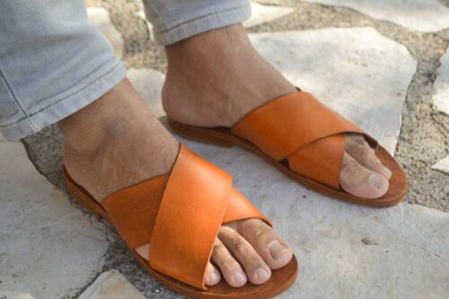 Natural sandals,Mens sandals, Men flat, Leather sandals - Brown - Eliros Sandal