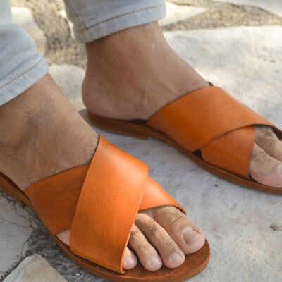 Sandalias natural,Sandalias hombre, Bailarinas hombre, Sandalias piel - Rojo - Sandalia Eliros