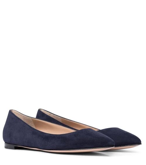 Navy Blue Suede Leather Ballet Flats ballerinas ballerina's - Rubber Sole, Leaher sole