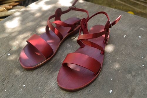 Red Leather Sandals, Summer Flats, Women Shoes,Handmade - Brown - Timenio Sandal