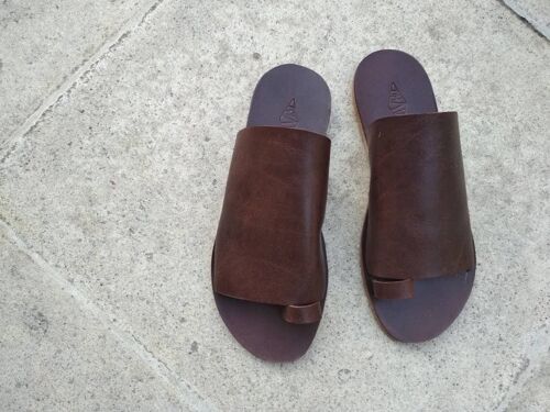 SALE, Black Leather Sandals, Handmade Sandals, Flat Sandals - Tan - Oiniades Sandal