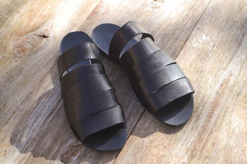 SALE, Strappy Sandals, Grey Leather Sandals, Summer Shoes - Black - Aioli Sandal