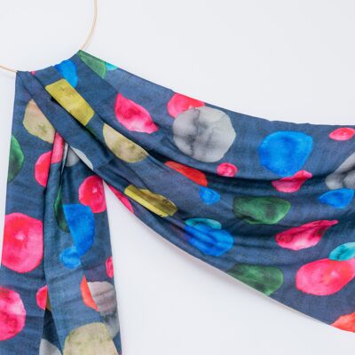 Wool Silk Scarf - Ruby Dots Blue