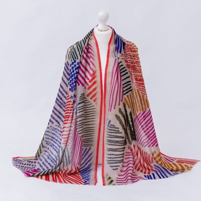 Bufandas - Fina bufanda de lana y seda Ruby Stripes