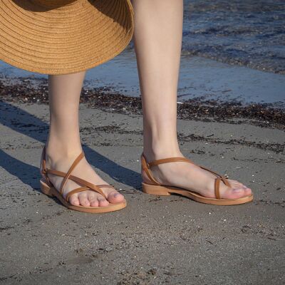 sandalias, Bailarinas cómodas para boda, Zapatos orgánicos, Crochet - Marrón - Sandalia Olenos