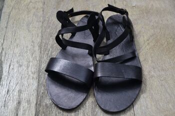 Sandales à lanières, sandales en cuir noir, appartements d'été, femmes - Timenio Sandal 3