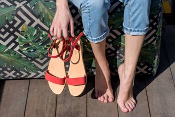 Sandales à lanières, sandales en cuir noir, ballerines d'été, femmes - Tan - Sandale 5 1