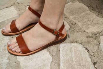 Sandales à lanières, sandales en cuir noir, appartements d'été, femmes - Natural Tan - Mesovoia Sandal 2