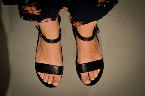 Strappy Sandals, Black Leather Sandals, Summer Flats, Women - Silver - Mesovoia Sandal