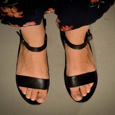 Strappy Sandals, Black Leather Sandals, Summer Flats, Women - Silver - Mesovoia Sandal
