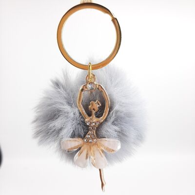 Glam Chic Bag Charm - "Ballerina and Pompom" - Pearl Gray