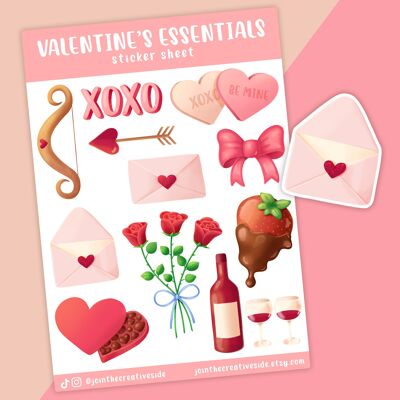 Valentine Vinyl Sticker Sheet, Planner Stickers, Cute Stationery