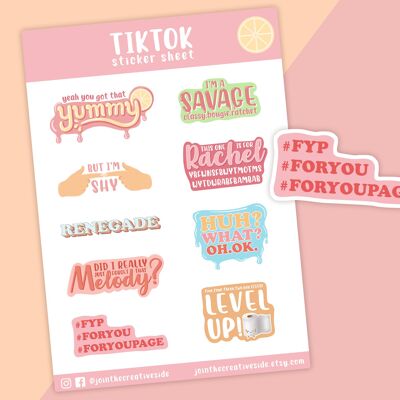 TikTok Vinyl Sticker Sheet, Planner Stickers, Cute Stationery
