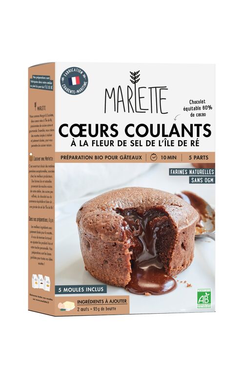 Préparation pour gâteaux bio : Cœurs Coulants chocolat fleur de sel - 5 moules inclus - 230g