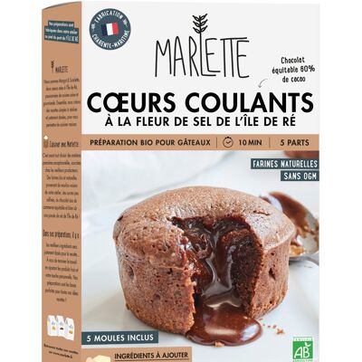 Préparation pour gâteaux bio : Cœurs Coulants chocolat fleur de sel - 5 moules inclus - 230g