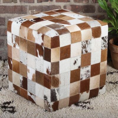 Tabouret patchwork en fourrure Jaspal 45x45x48 cm assise cube