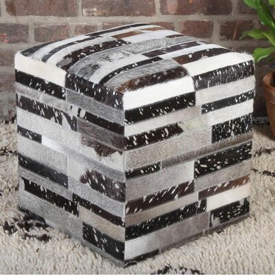 Tabouret patchwork fourrure Rinara 45x45x48 cm tabouret cube