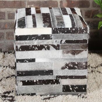 Tabouret patchwork fourrure Rinara 45x45x48 cm tabouret cube 4