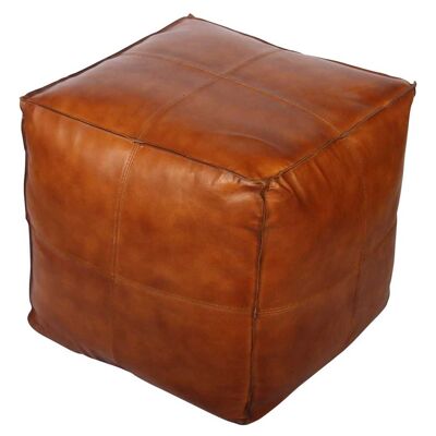 Coussin d'assise pouf en cuir Sunyata avec rembourrage 50x50x45 cm | Cube d'assise tabouret rembourré