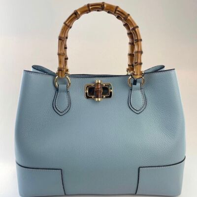Lolo Light Blue Bamboo Leather Hand Bag