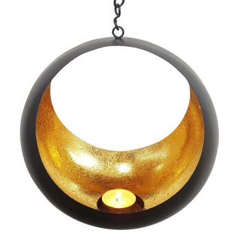 Lanterne suspendue orientale Janani avec chaîne en or noir Ø 20cm photophore 7