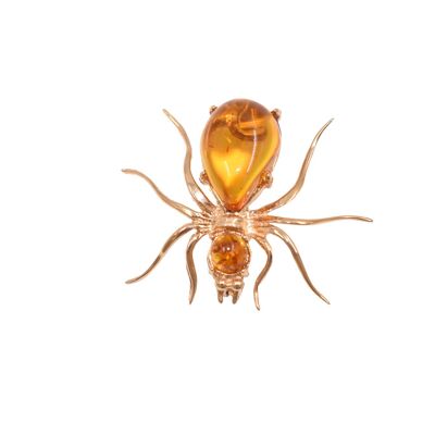 Natural amber brooch spider