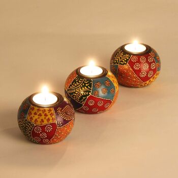 Porte-bougies chauffe-plat peints à la main Anila ensemble de 3 style oriental 7