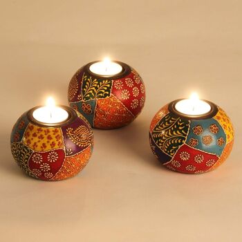 Porte-bougies chauffe-plat peints à la main Anila ensemble de 3 style oriental 8