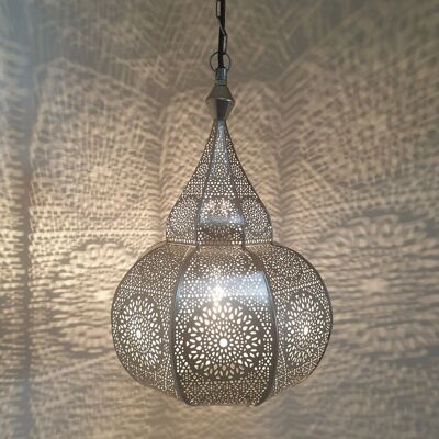 Lampe orientale Layoune argent avec baldaquin chaîne | Plafonnier Boho style marocain