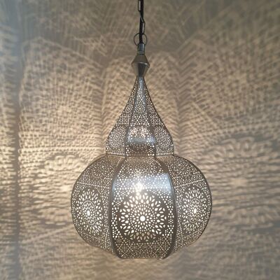 Oriental lamp Layoune silver with chain canopy | Boho ceiling lamp Moroccan style