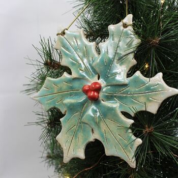 Jolly Holly Décoration de sapin de Noël en céramique faite à la main 3
