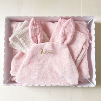 Caja poncho de baño rosa