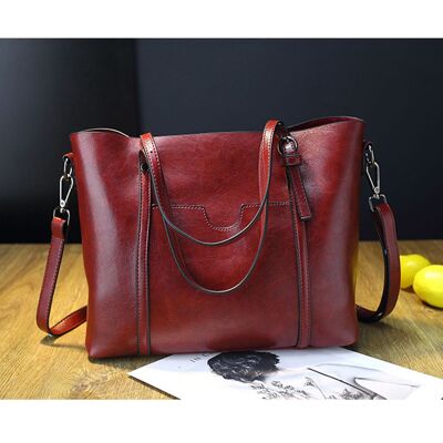 AnBeck Women's Leather Shoulder Bag Handle Bagwith front pocket - Red wine color