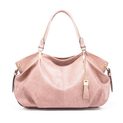 AnBeck Leather Vintage Shoulder Handbag/ Shoulder Bag with Detachable Metal Chain with Leather Pendant - pink