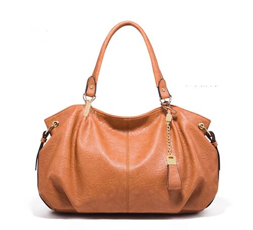 AnBeck Leather Vintage Shoulder Handbag/ Shoulder Bag with Detachable Metal Chain with Leather Pendant - brown