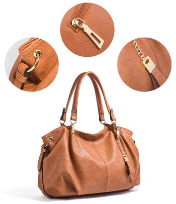 AnBeck Sac à main/sac à bandoulière vintage en cuir avec chaîne en métal détachable avec pendentif en cuir - marron 5