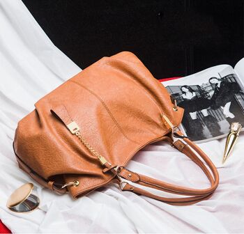 AnBeck Sac à main/sac à bandoulière vintage en cuir avec chaîne en métal détachable avec pendentif en cuir - marron 6