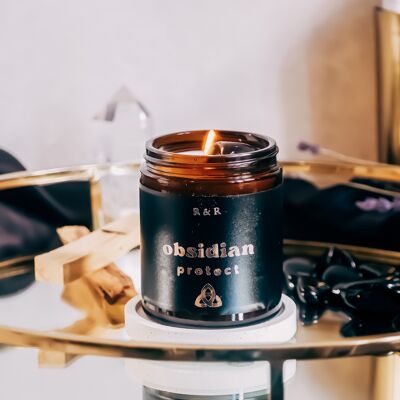 Obsidian Crystal Candle - Protection