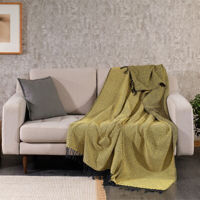 Rumeli Cotton Throw Blanket, Hand-Loomed | Yellow