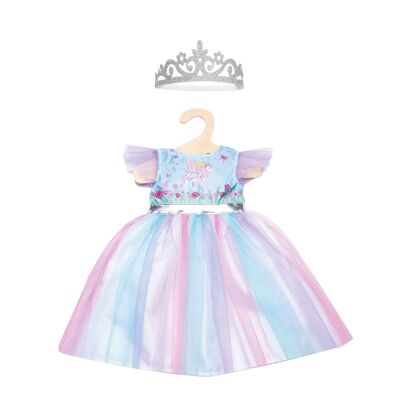 Robe de poupée fée et licorne avec couronne argentée, taille 35-45cm