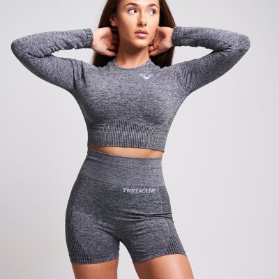 Acelle Recycled Crop Top mit langen Ärmeln – Grau meliert