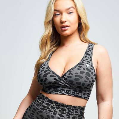 Reggiseno avvolgente leopardato riciclato Orlon - Grigio