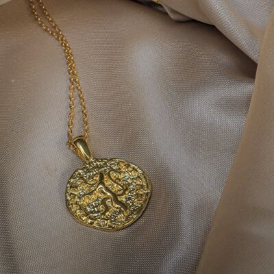 Lion Coin Necklace - Gold - Curb chain