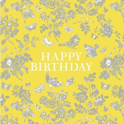 Toile De Jouy Birthday Card Yellow
