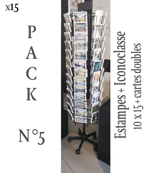 Pack 5 : cartes postales estampes japonaises et Iconoclasse x15 + cartes doubles scènes japonaises x6 + présentoir 6 faces